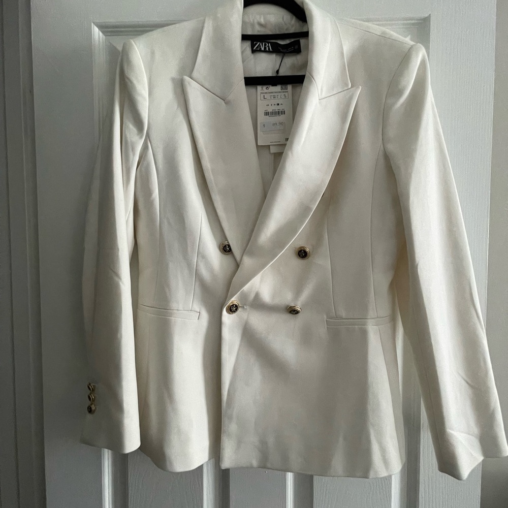 Zara Ivory Blazer with Gold Accents